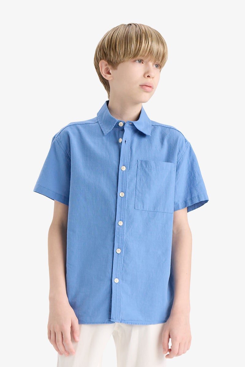 DeFacto Blue Boy Boy Oversize Polo Neck Short Sleeve Shirt Casual - Image 4